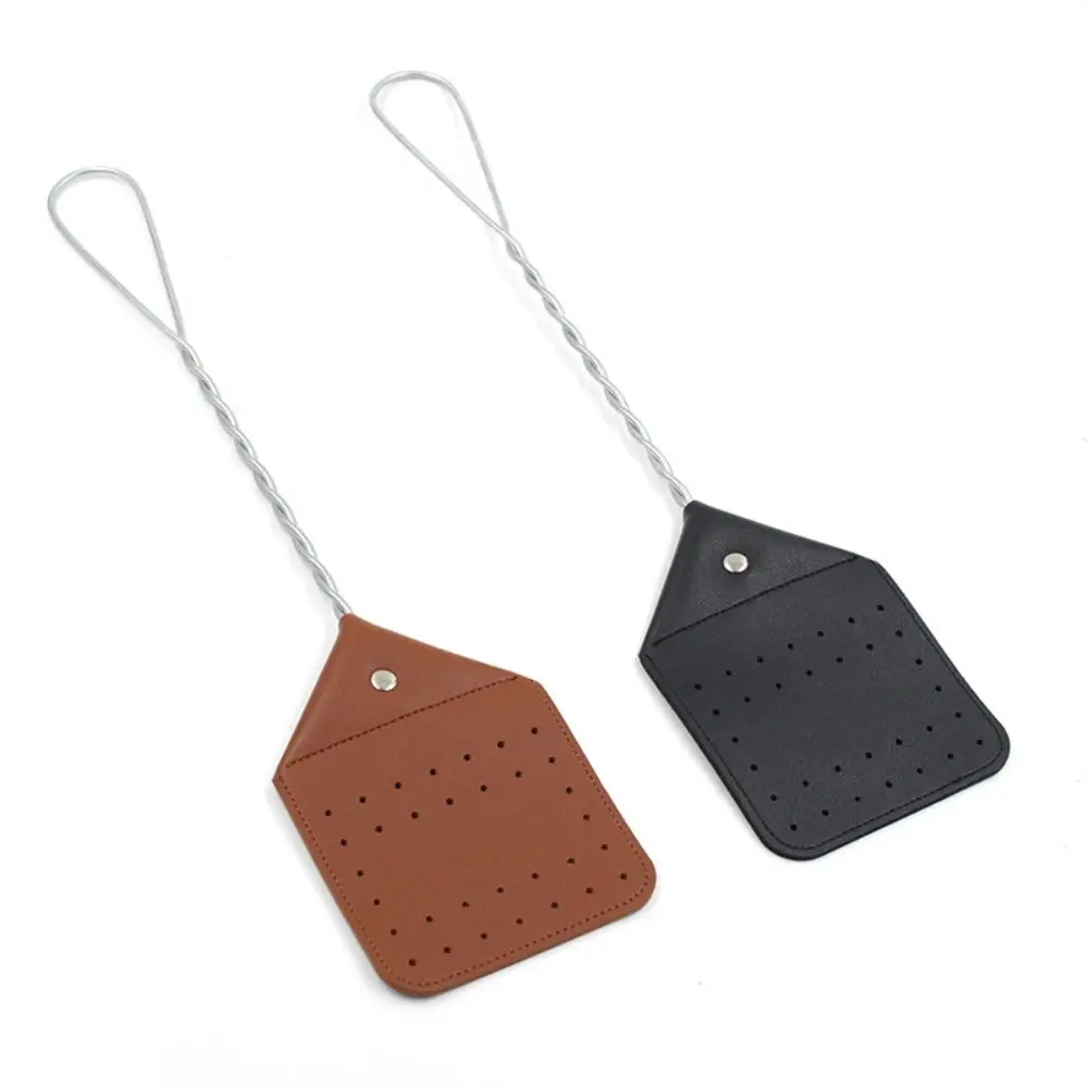 New PU Leather Fly Swatter Iron Wire Handle Long Handle Mosquito Swatter Black Manual Insect Swatter Home Use