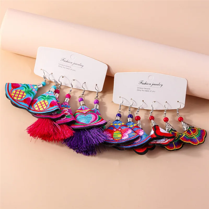 Ethnische Böhmen Quaste Ohrringe für Frauen Aussage Retro Bunte Baumwolle Seide Fransen Ohrring Hochzeit Schmuck Zubehör – Detail 3