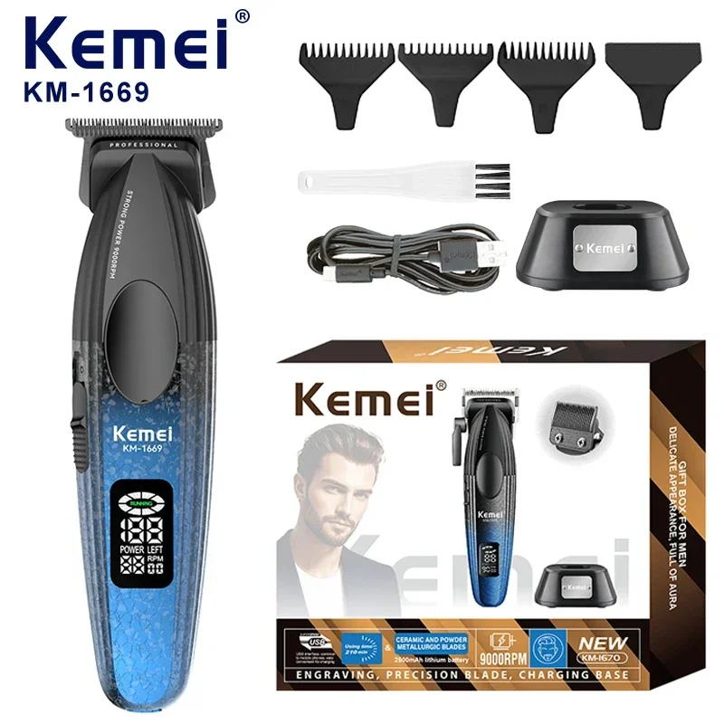 Kemei KM-1669 USB charging base professional cordless electric hair clipper, hair salon specific high-speed hair clipper