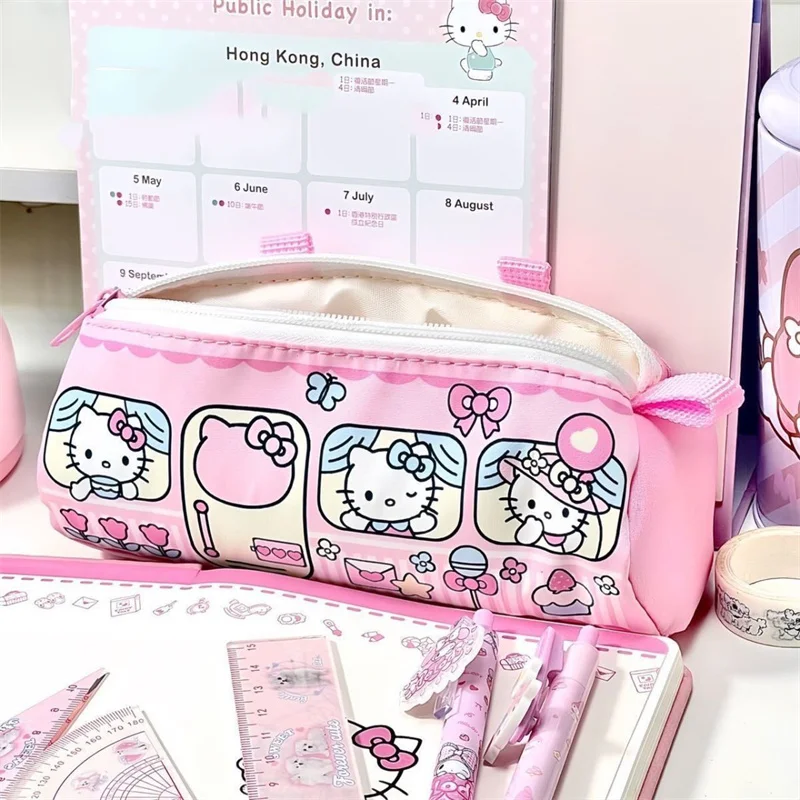 

Пенал Sanrio Kawaii Kitty, 6 шт./партия, симпатичная сумка для карандашей, косметички, канцелярские принадлежности, Подарочные школьные принадлежности, подарки