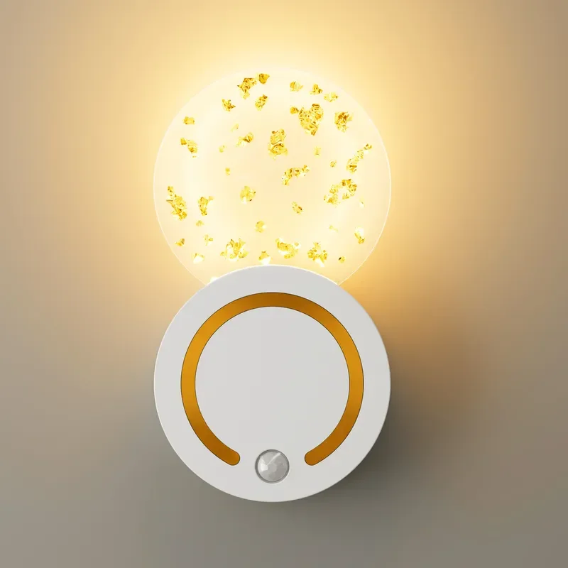 Modern Round Gold Foil Acrylic Wall Lamps Buckle Cable-free Charging Light Fixture Bedroom Aisle Bathroom Body Induction Lamp CE