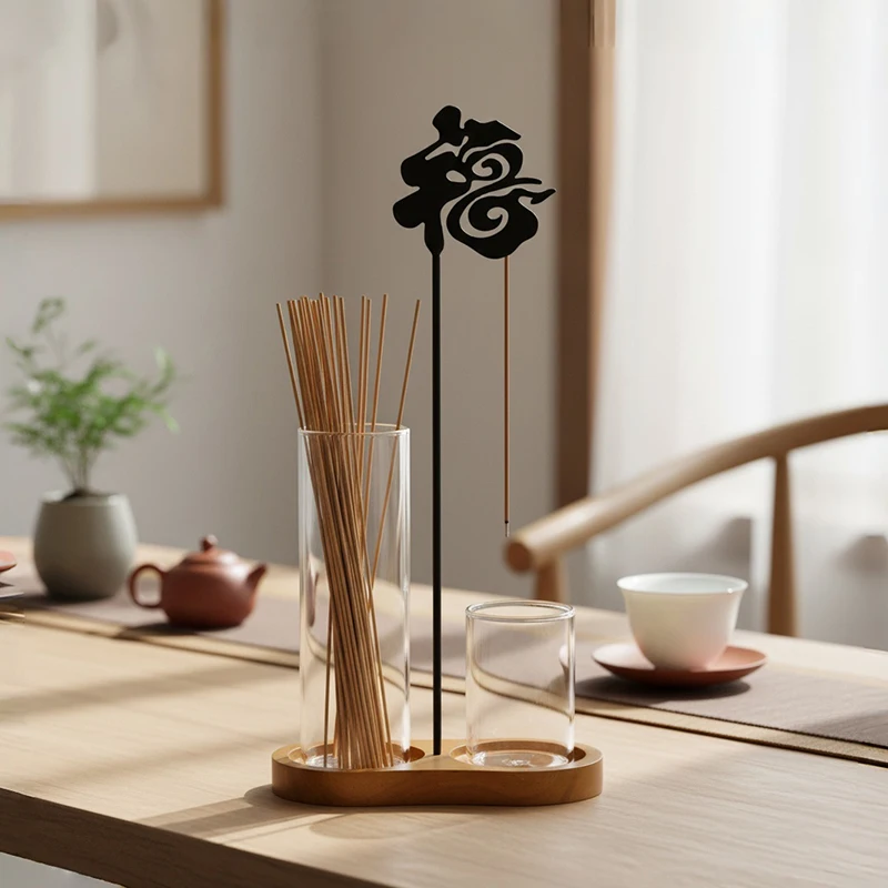 Chinese Fu Incense Holder Anti-Ash Flying Incense Burner with Glass Ash Catcher and Incense Sticks Organizer Home Decor