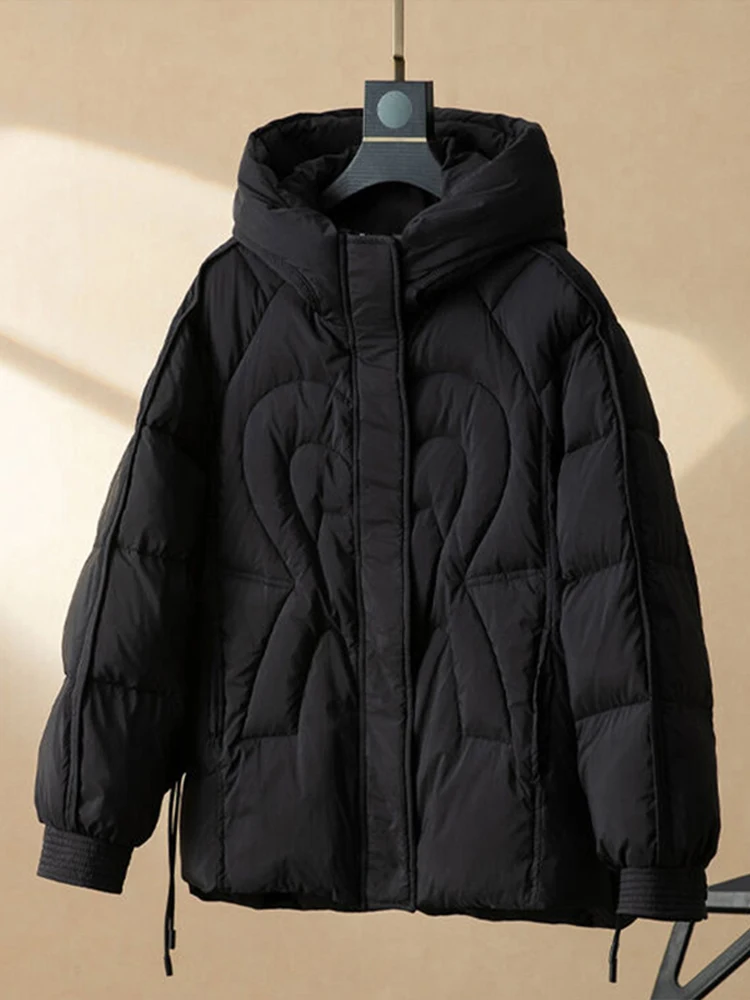 

Black Hooded Cotton Jacket Women's Loose Warm Short Style Autumn Winter New Arrival Fashion Slimming Coat Korean Version