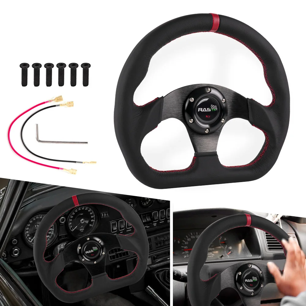 RASTP 13 Inch 320mm D-Shape Racing Steering Wheel Universal Car Sim Drift Sport Game Wheel Black Red