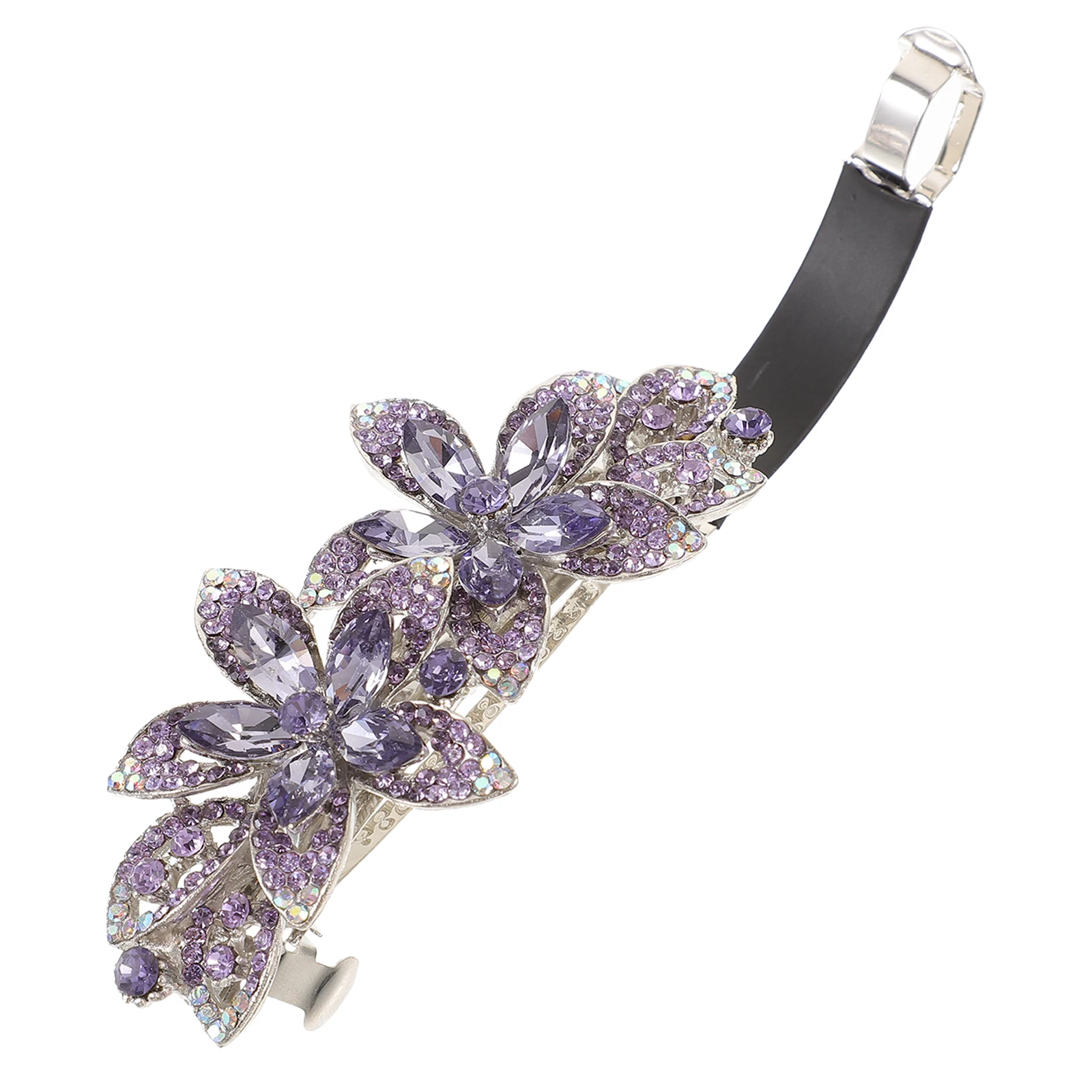 

Hair Clips Crystal Flower Rhinestone Aldult Barrettes for Women Buckle Fancy Purple Accessories Miss