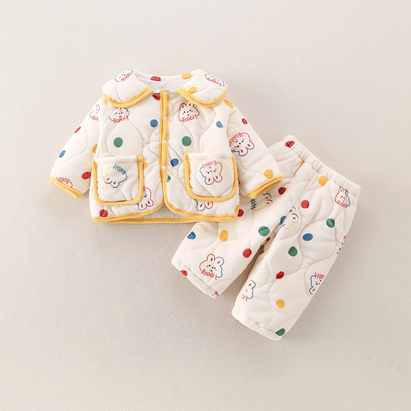 Thiened Fce 아기 겨울 홈 의류 세트 어린이 따뜻한 면 잠옷 소년과 소녀를위한 투피스 캐주얼 레저 슈트