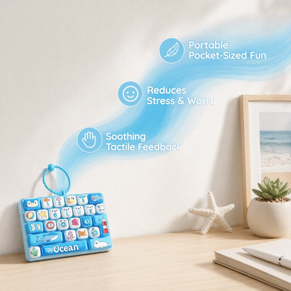 Cute 26-key Stress Relief Decompression Keychain Clear Key Sounds Press Button Portable Gifts Keyboard Bag Charm