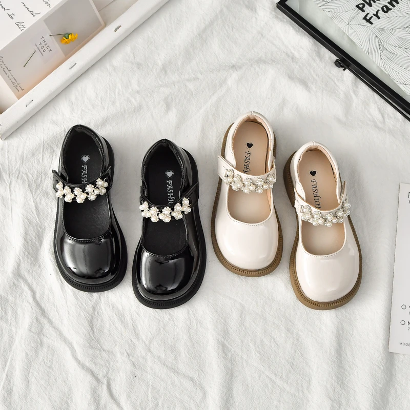 

Children's Leather Shoes Glossy PU Black School Girl Shoes Fashion Sweet Kids Princess Soft Bottom Mary Jane Shoes Side Bowknot