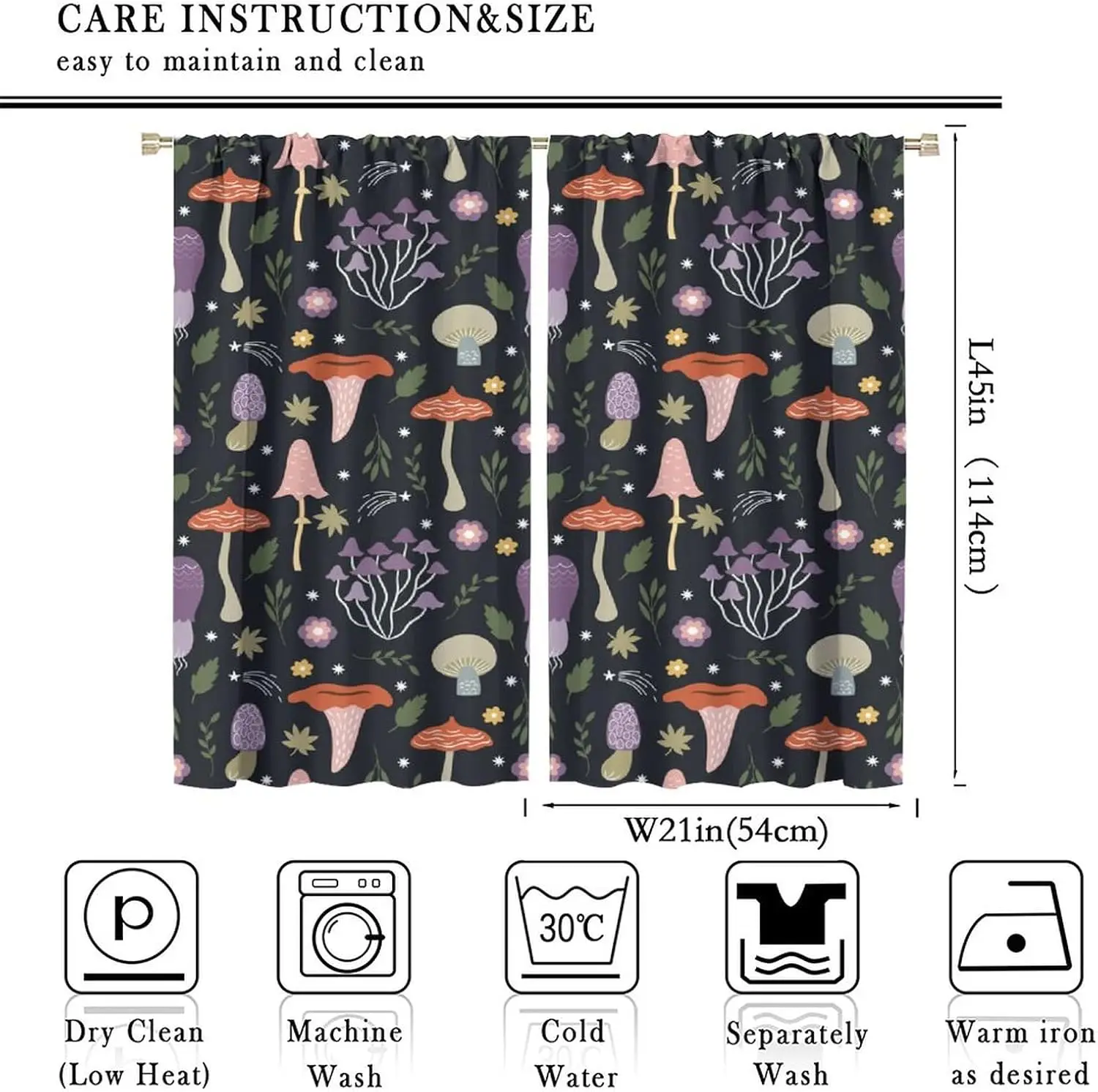 Whimsical Mushroom Print Curtains 2pcs Dark Forest Fairy Woodland Decorative Home Window Curtains Curtain Pair