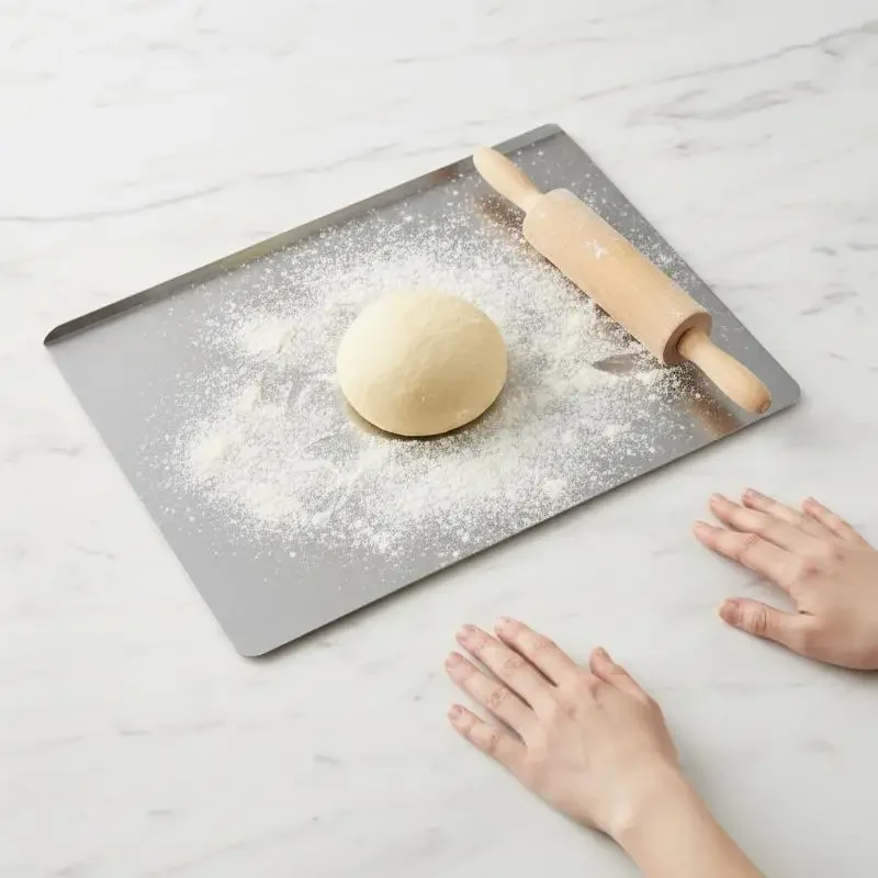 Stainless Steel Cutting Board For Kitchen – Large L-Shaped Bread Board, Double-Sided Non-Stick Chopping Board With Lip