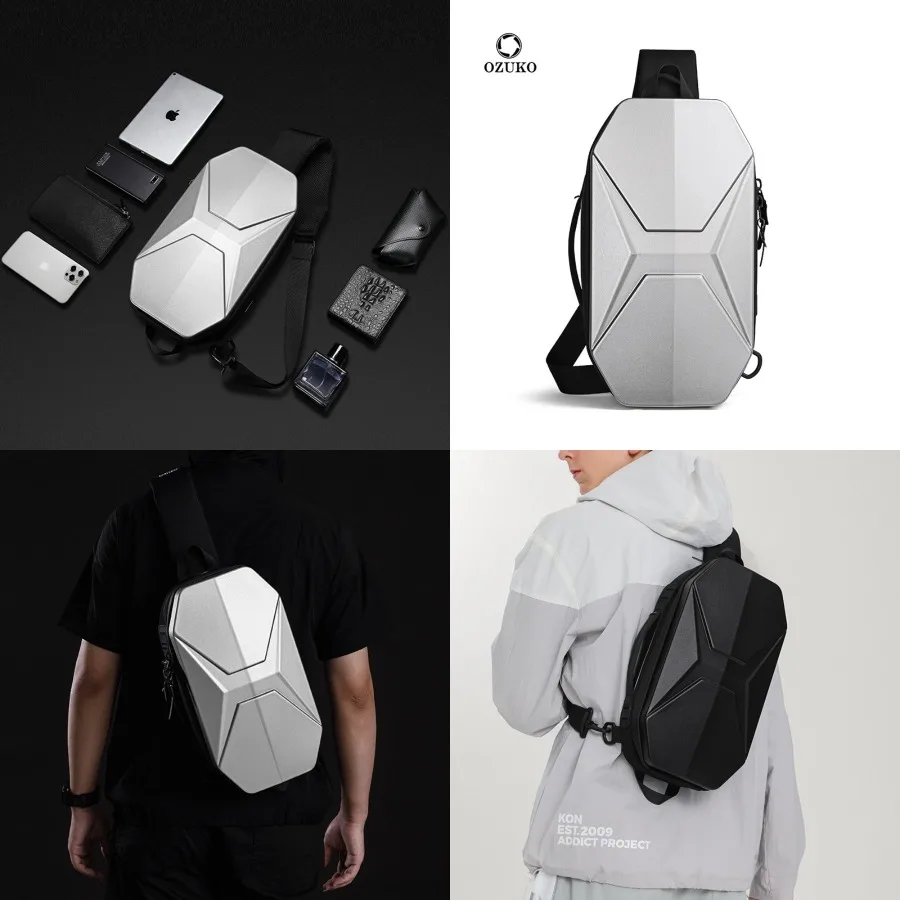 

【New style】OZUKO hard case chest bag multifunctional waterproof backpack men's high-end USB function riding outdoor backpack