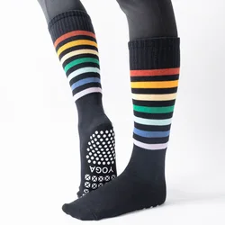 Chaussettes de yoga en silicone pour femmes, chaussettes à rayures, chaussettes à pois, chaussettes au-dessus du mollet, non ald Pilates