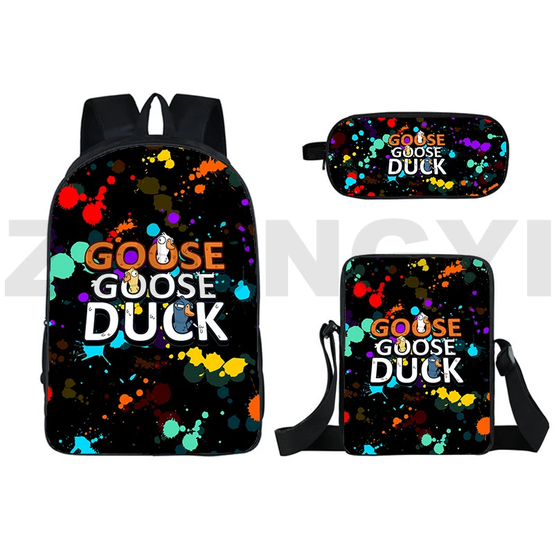 Large Anime Goose Goose Duck 3D Backpacks Waterproof Nylon Hiking Trekking Back Pack 3 Pcs/Set Cartoon School Back Pack for Boys