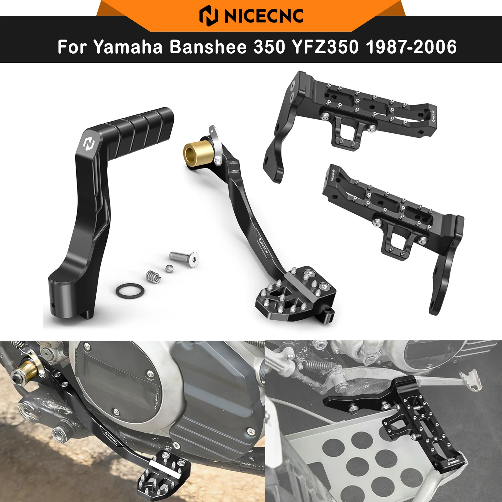 NICECNC For Yamaha Banshee 350 YFZ350 1987-2006 Kickstarter Starter Brake Lever Extended Wider Foot Pegs Kit ATV Accessories