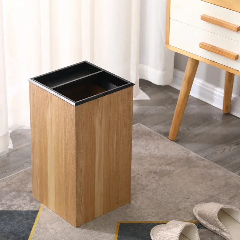 

Semi-Open Hotel Trash Can with Ashtray High-Grade Living Room Waste Bin Household Wooden Garbage Can