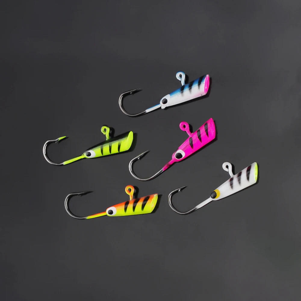 Xiaoshu store 5 colors/set bucket shaped ice fishing hook lead hook road sub fake bait 29mm/1.8g metal bait mini lead fish hook