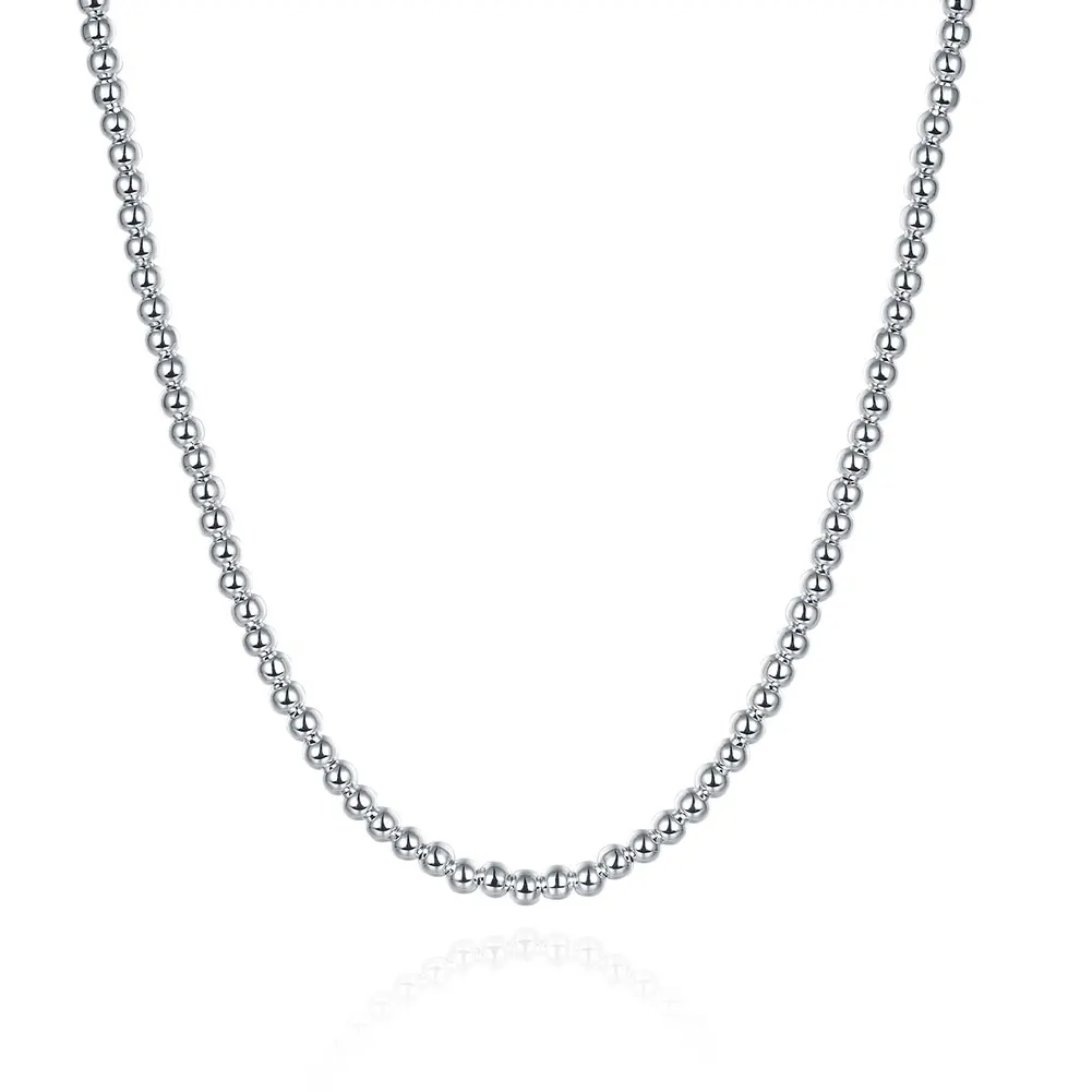 Charms 925 Sterling Silver Classic Fine 4mm Beads Chain Necklaces For Woman Fashion Party Wedding Jewelry Christmas Gifts