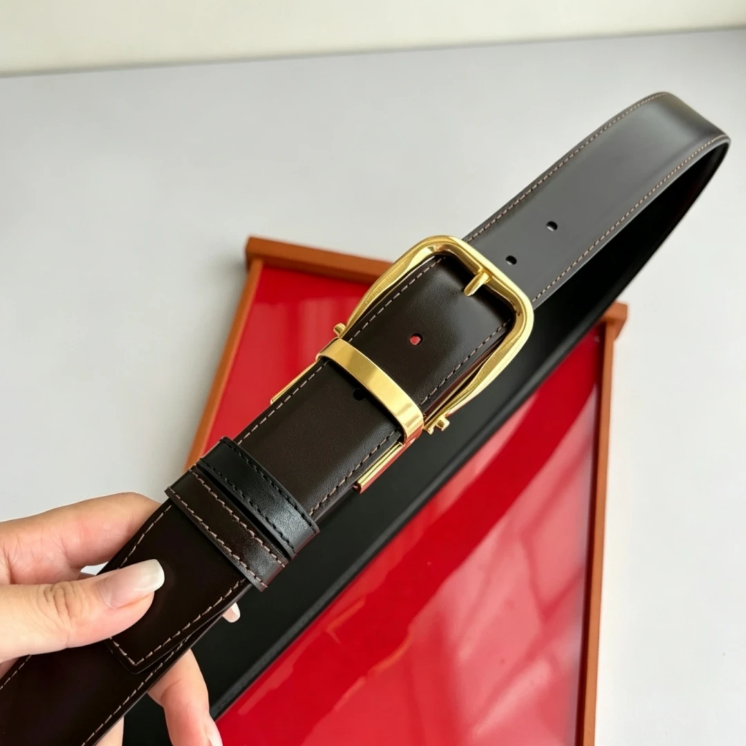 Holiday Gift Luxury Men's Reversible Genuine Leather Belt Rotatable Oval Pin Buckle Metal Business Formal Casual Waist Strap