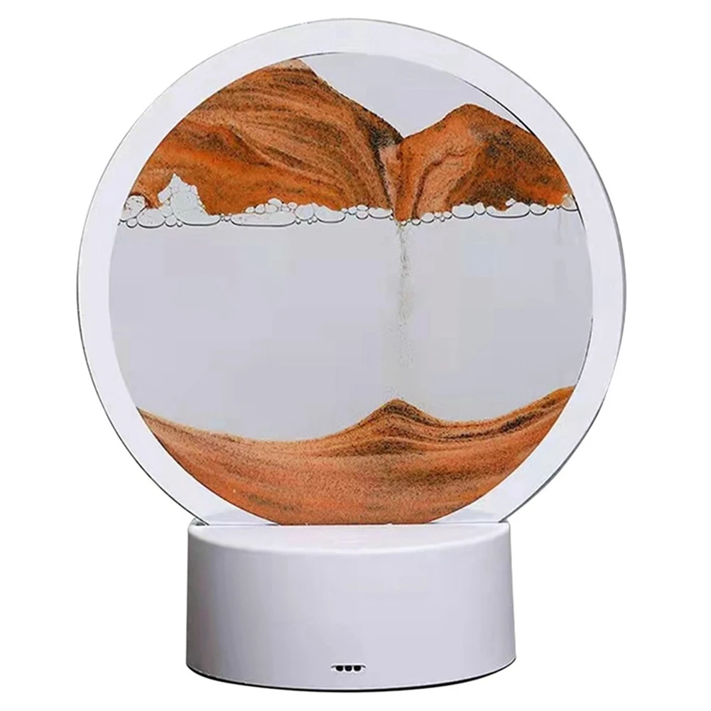 Lampada da tavolo USB con pittura a sabbia fluida 3D HW, clessidra mobile Luce notturna con pittura a sabbia di paesaggio marino profondo, oro durevole facile