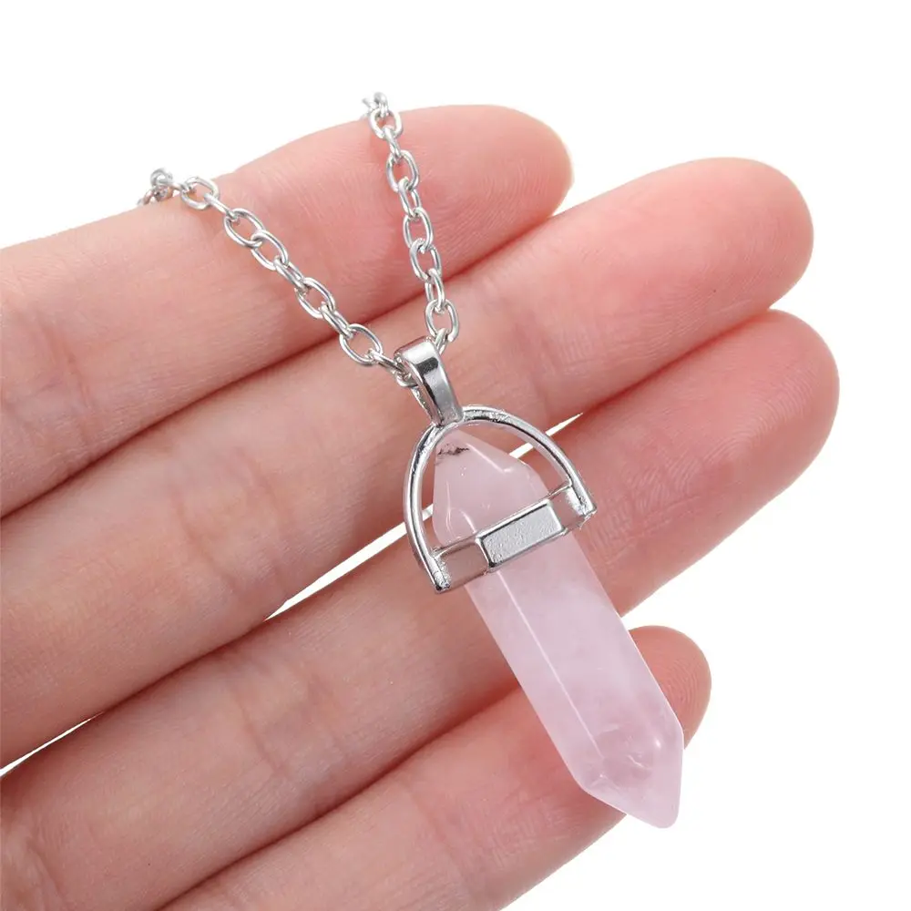 Silver Plated Point Pendulum Chakra Jewelry Accessories Quartz chain Natural Crystal Necklace Stone Pendant