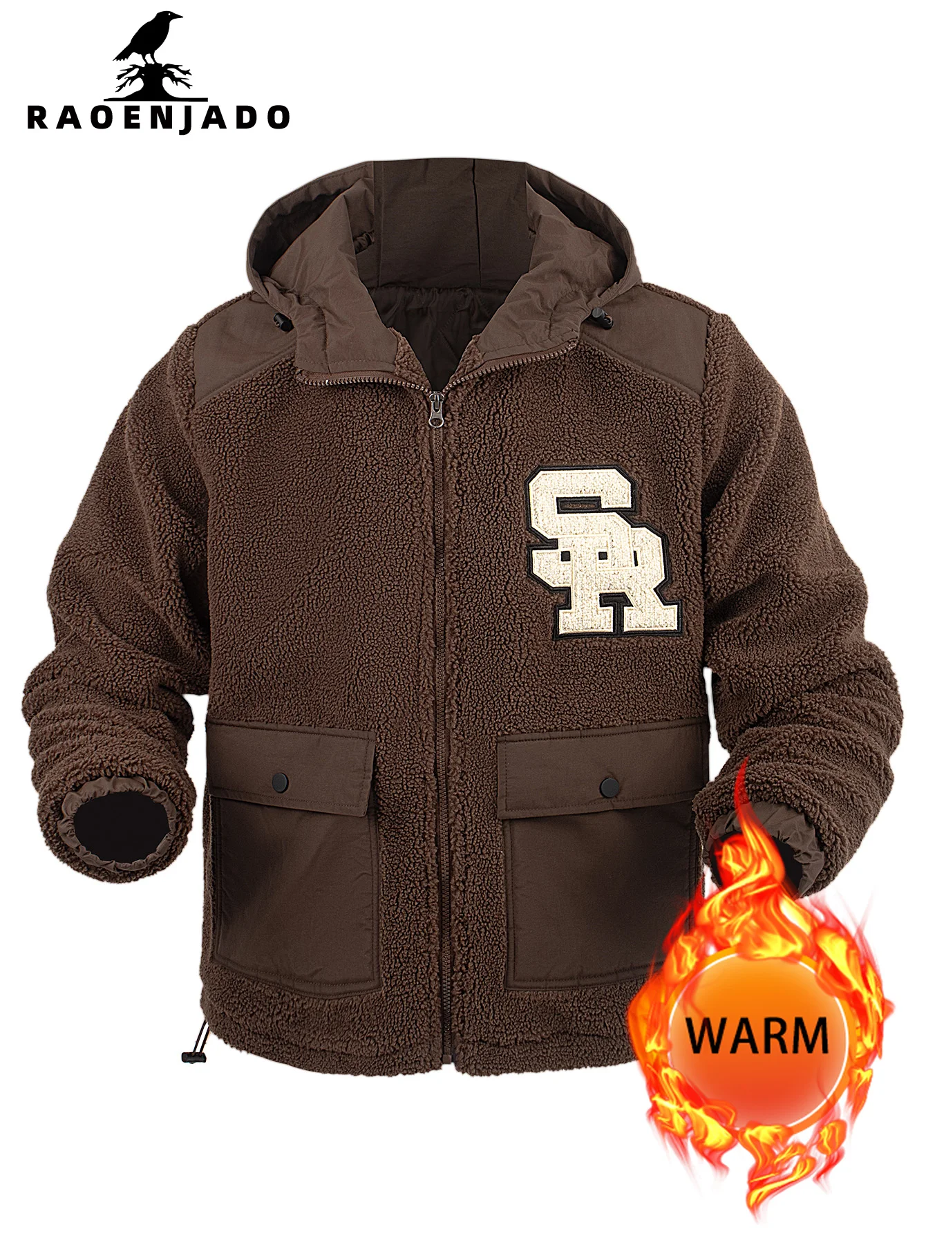 المرأة حجم كبير مقنعين الصوف جاكيت زيبرا سميكة الدافئة الشتاء المرقعة ملابس خارجية معطف فضفاض الأبجدية التطريز #2