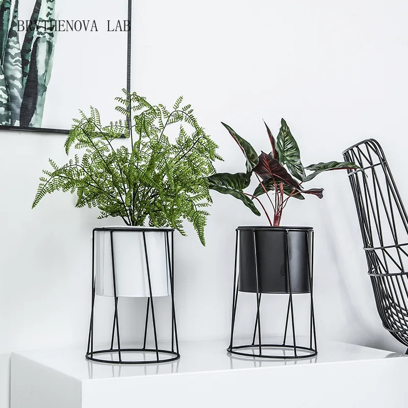 Plant Pot Nordic Creative Indoor Balcony Table Flower Pot Flower Decoration Stand Home Decoration Wrought Iron Metal