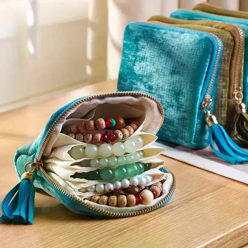 1/2PCS Jewelry Storage Bag With Tassel Pendant Ring Zipper Jewelry Bag Large Capacity Travel Crystal Bracelet Storage Pouch