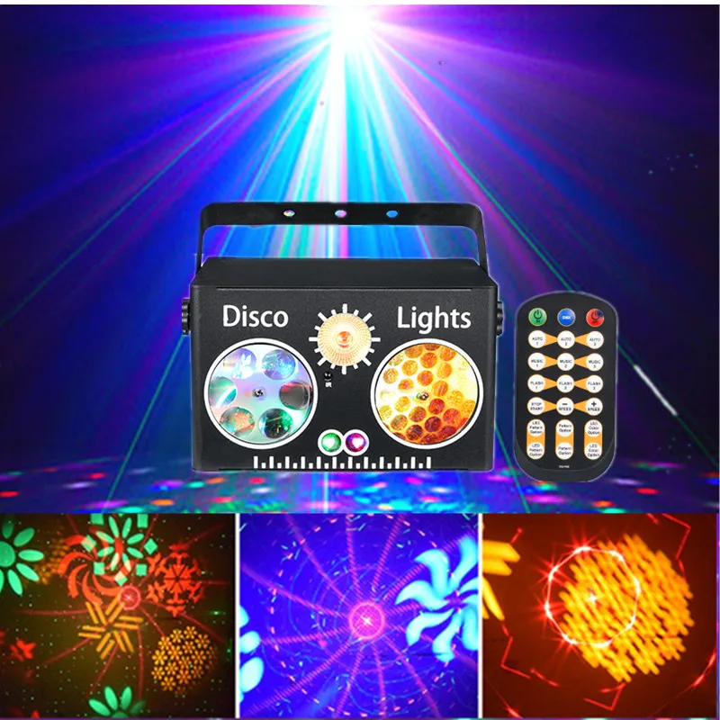 

4-in-1 disco DJ party light, carnival strobe light, DMX voice-controlled remote stage lighting, projector, ambient light