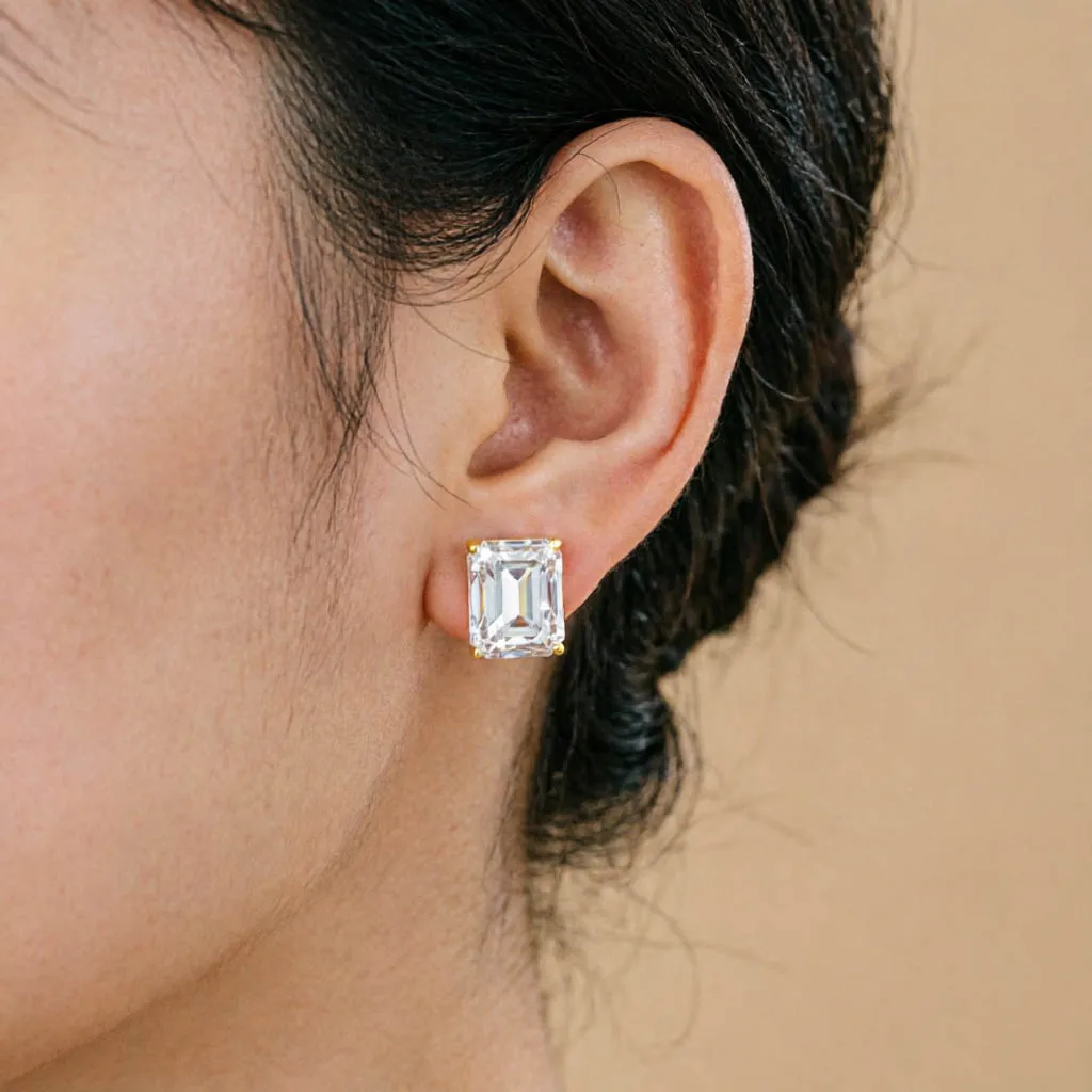 Pure 14k Gold Moissanite Stud Earrings Brilliant Cut Diamond Emerald Cut Engagement Wedding Jewelry Gifts for Women