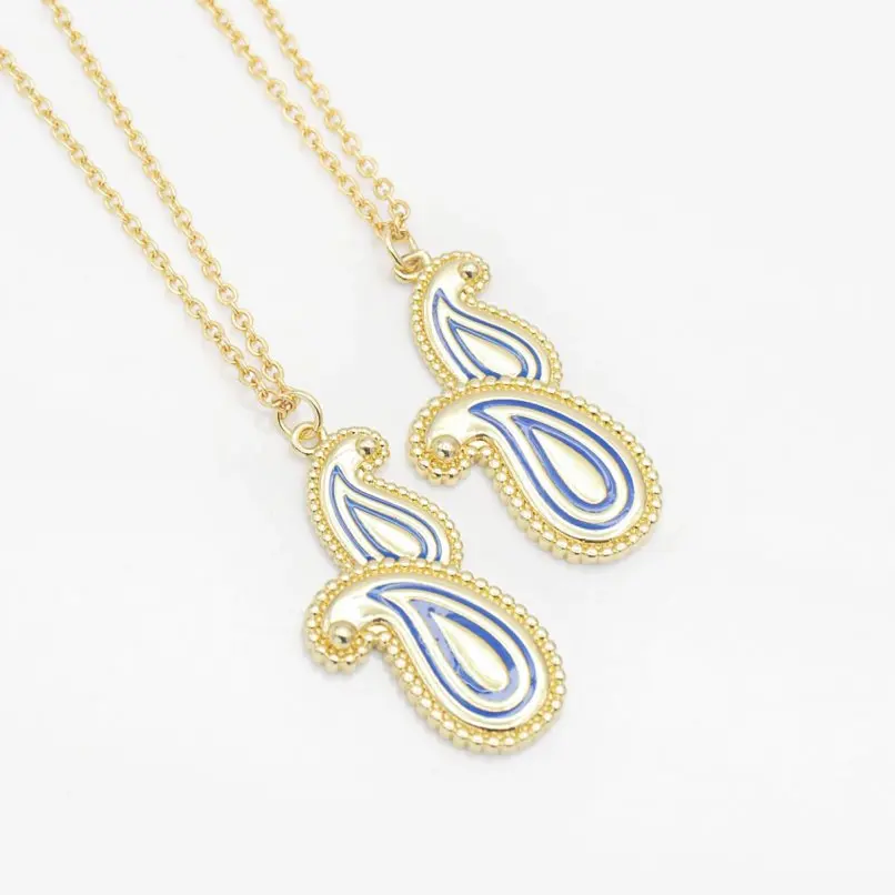 

1Pcs Auspiciousness And Freedom Enamel Copper Chain Necklace Gold Color Plant Paisley Shape 18+2inch Jewelry