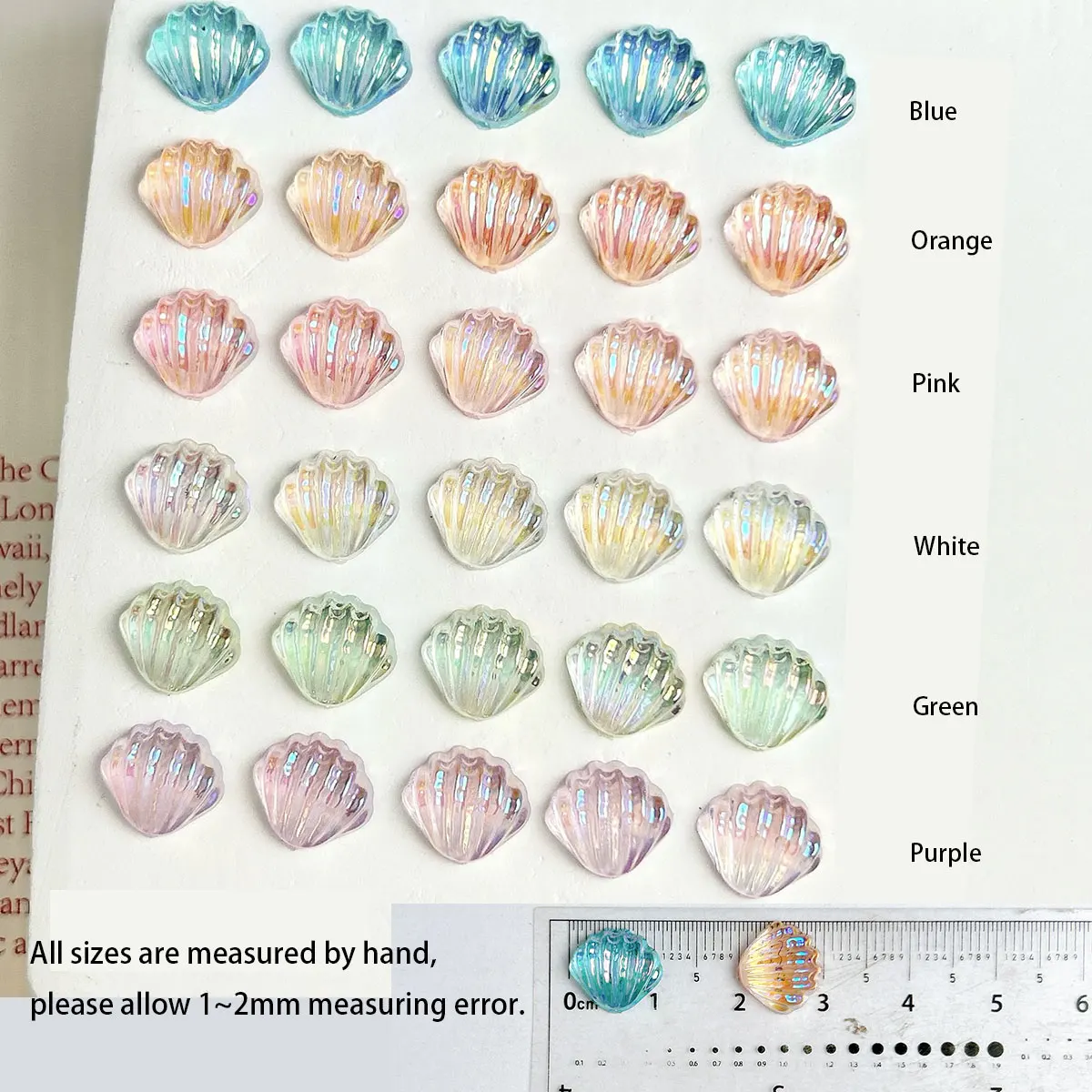 10Pcs Aurora Resin Scallop Shell Charms, DIY Accessories for Hair Clips, Nail Art, Phone Case and Headwear Decorations