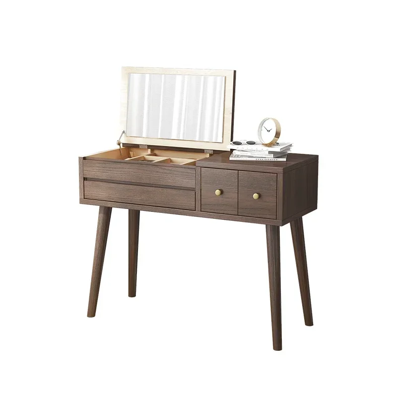 

Modern Minimalist Solid Wood Dresser Desk Integrated Mirror Foldable Makeup Table