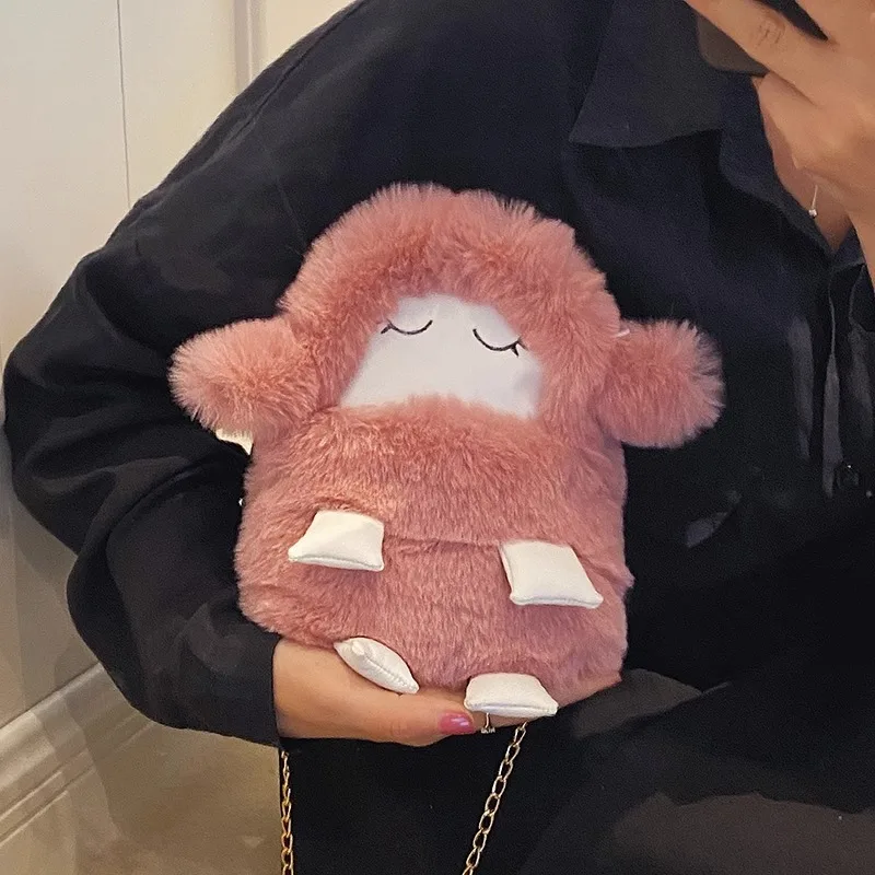 2023 new cute plush lamb bag furry chain crossbody bag