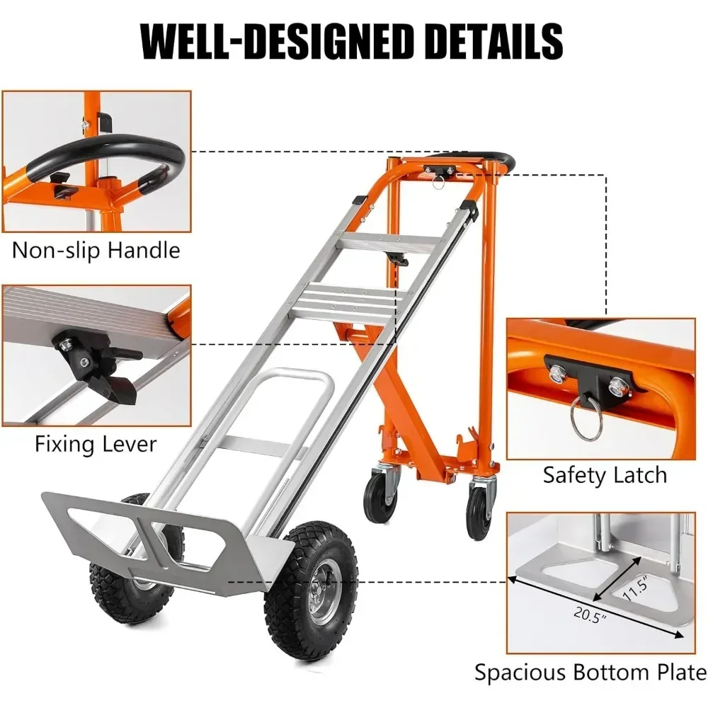 Hand Truck, 3in1 Aluminum Hand Truck, Utility Cart Converts from Hand Truck Dolly to Platform Cart for Transport & Moving