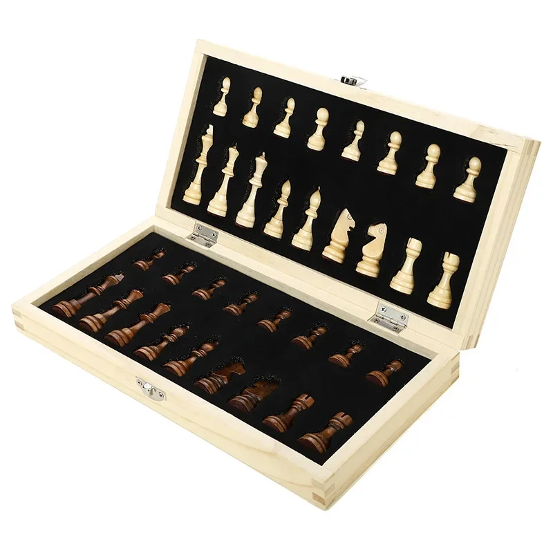 International Chess 24cm-39cm 4 Size Optional Wooden Chess Toy Educational Brain Training Folding Board Game For Children Adult