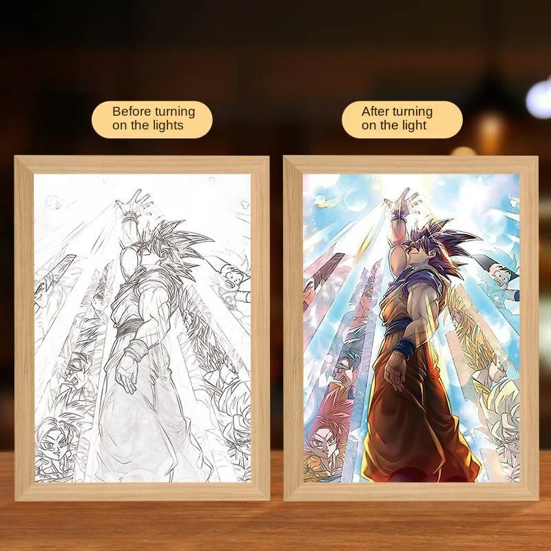 Dragon Ball Son Goku Anime Figura Luz, Moldura, Luz Noturna LED, Decoração Do Quarto De Aniversário, Lâmpada Da Lua Original Presentes