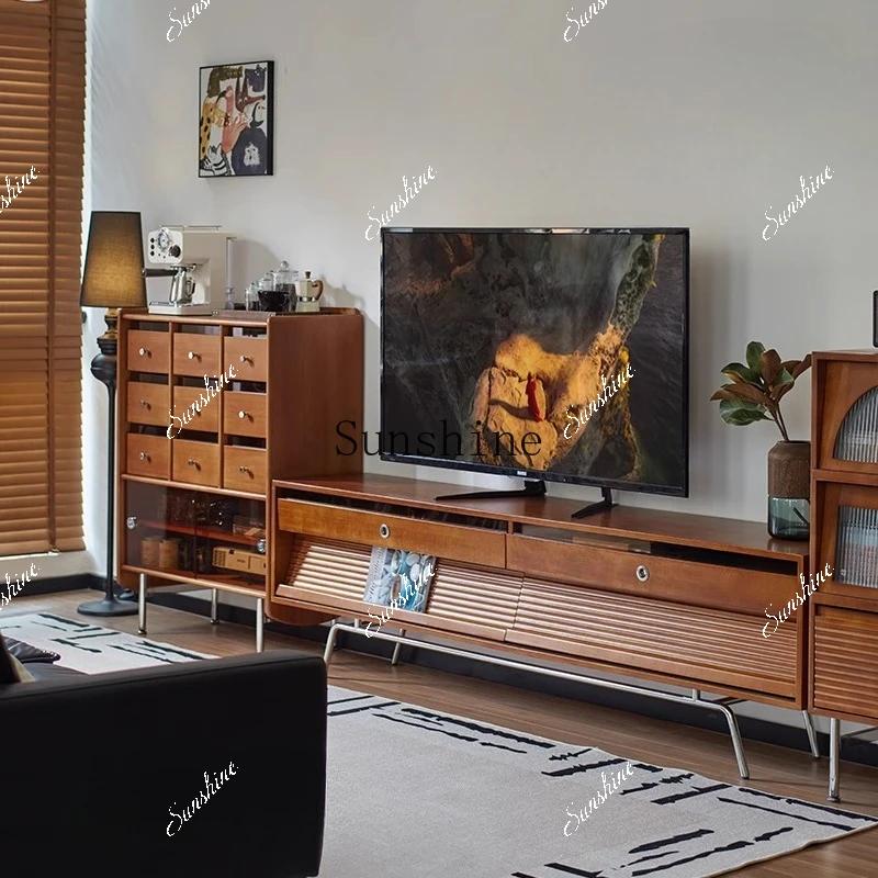 Solid wood antique TV cabinet storage storage integrated French floor