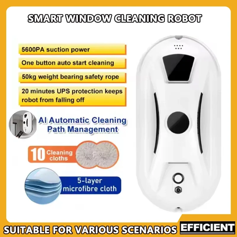 

Automatic Window Cleaner Robot White with Intelligent Path Planning Edge Detection Technology Remote Control for Home Cleaning