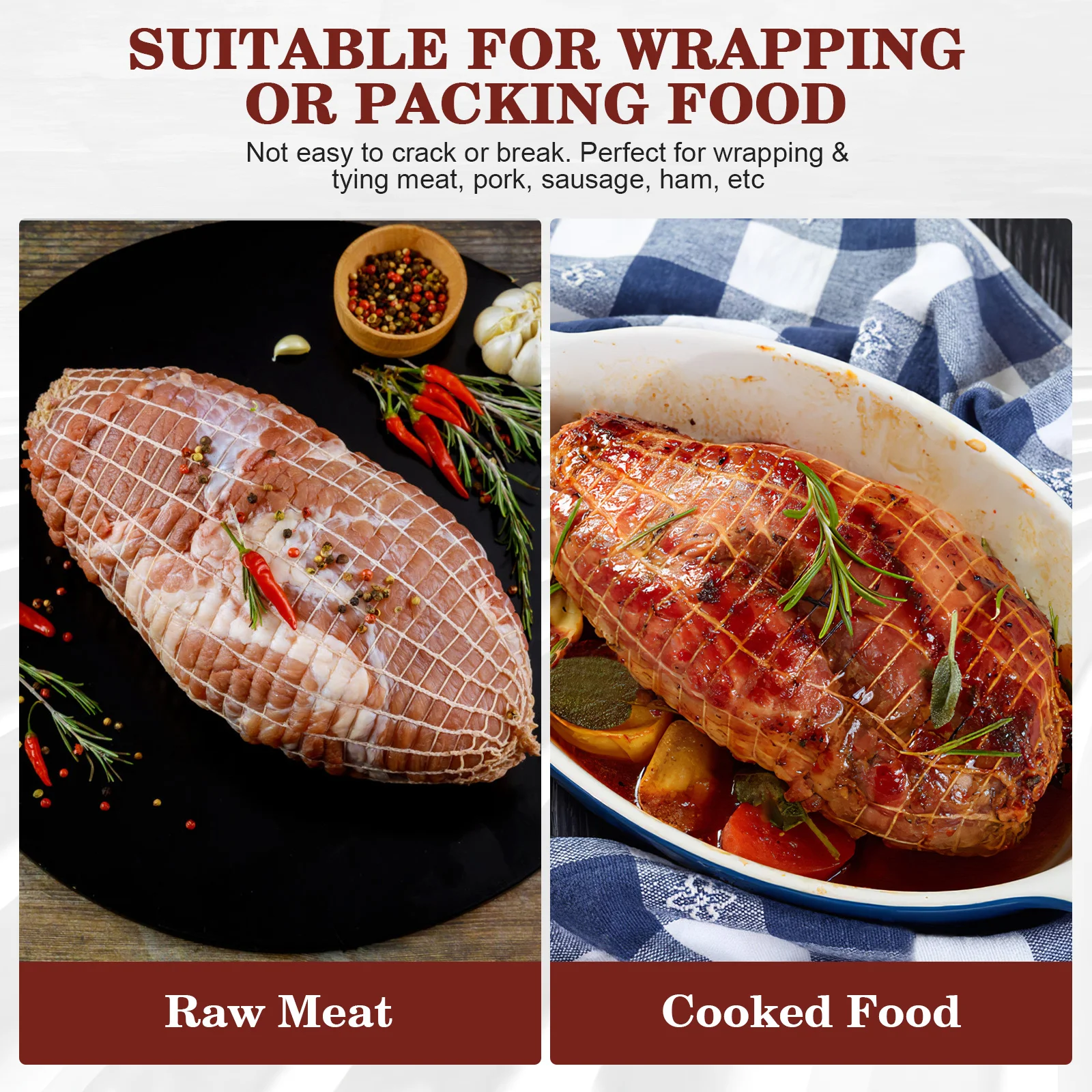 

2pcs Kitchen Roast Pork String Cotton Meat Netting Roll For Trussing Sausage Ham Cooking Tool Bbq Butcher Supply Meat Wrapping