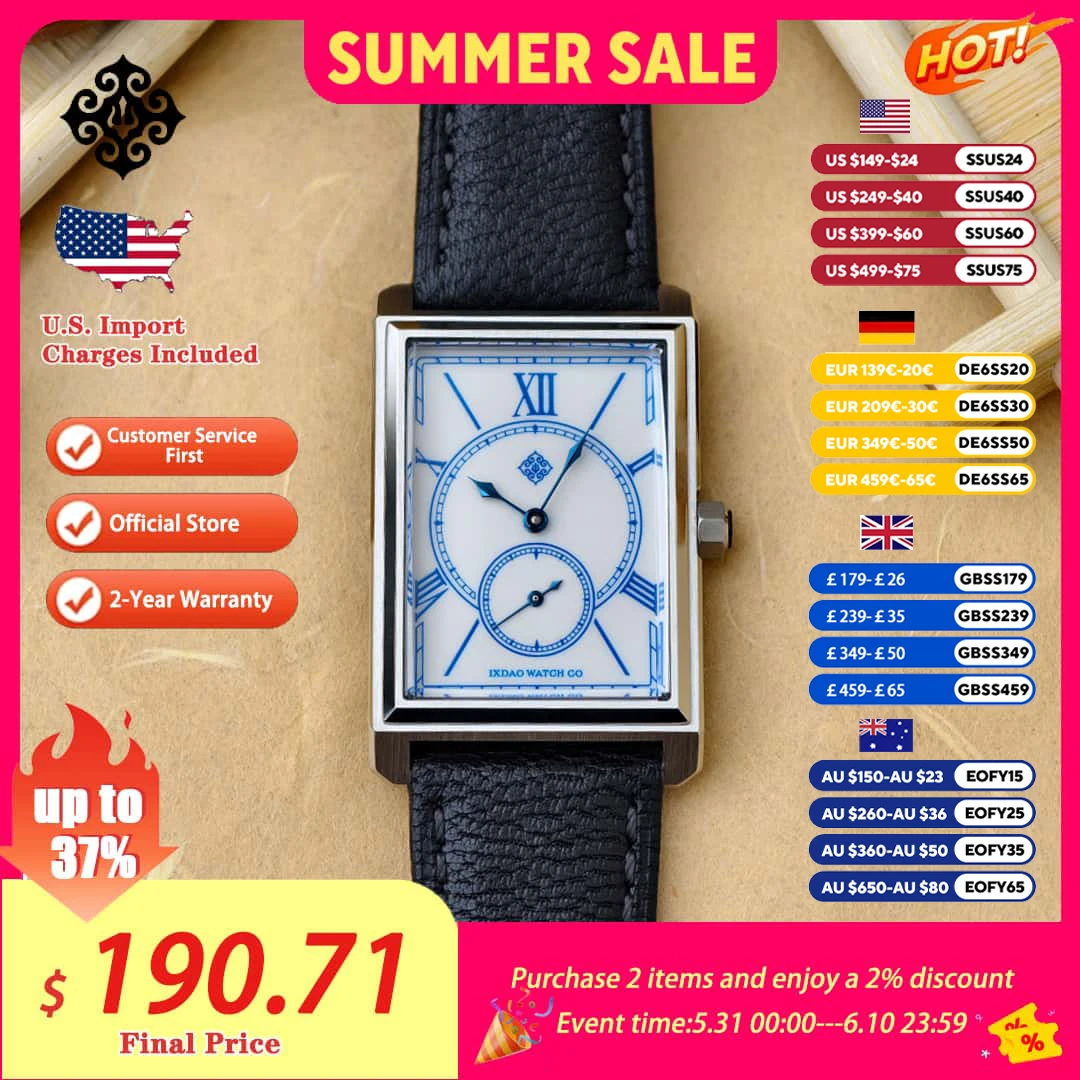 IX&DAO 2026 New Men Quartz Square Watch Top Quality Stainless Steel Sapphire Glass Swiss Movement 5Bar Neutral Clock reloj homb