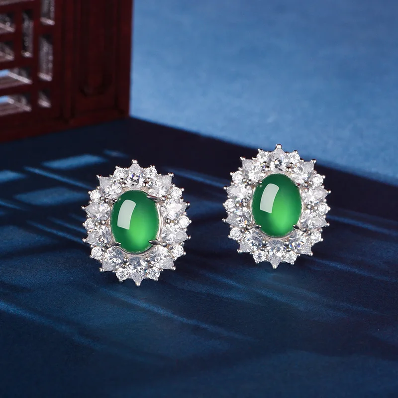 Serost S925 Silver Chrysoprase High-end Classical Earrings Birthday Gift Party Wear made in China twinkle catch eyes