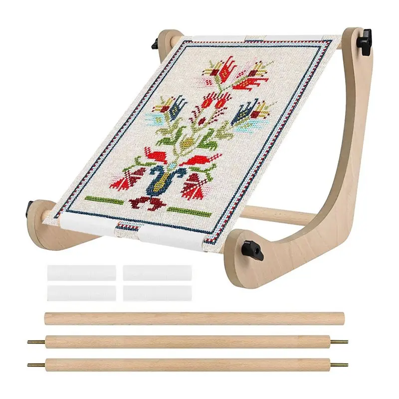 

ABMS-Adjustable Cross Stitch Hoop Stand-Embroidery Table Stand, Wood For Lap Or Table