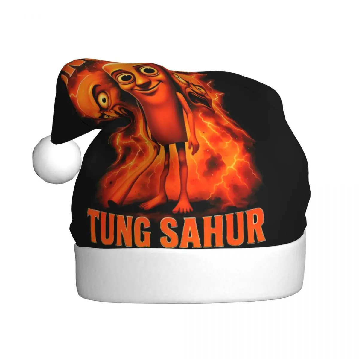 Tung Tung Tung Sahur Meme Plush Kawaii Christmas Hats for Adult Men Women Italian Brainrot Santa Hat Cap Xmas Party Gifts