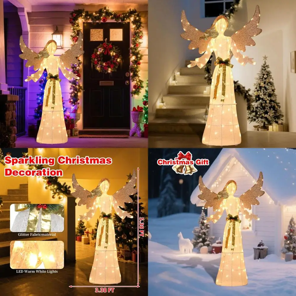 

Illuminated Outdoor Christmas Angel Decor with LED Lights, Glittered Lawn or Garden Holiday Accent