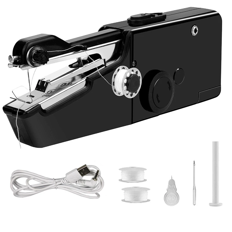 Hot USB Electric Handheld Sewing Machine Kit, Cordless Mini Quick Repairing Sewing Machine For Denim Curtain Leather