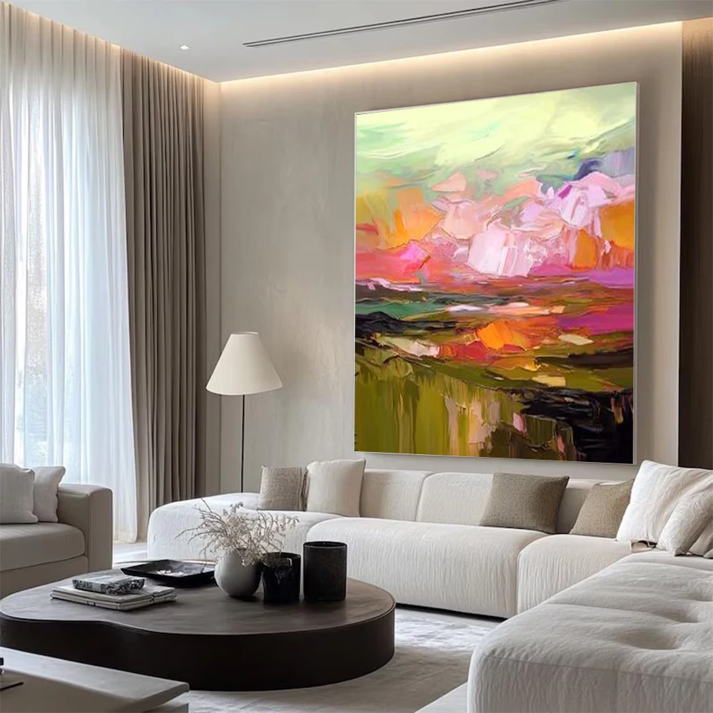 

Modern Hand-Painted Abstract Line Oil Painting on Canvas - Creative Blue Lines Wall Art for Living Room Decor