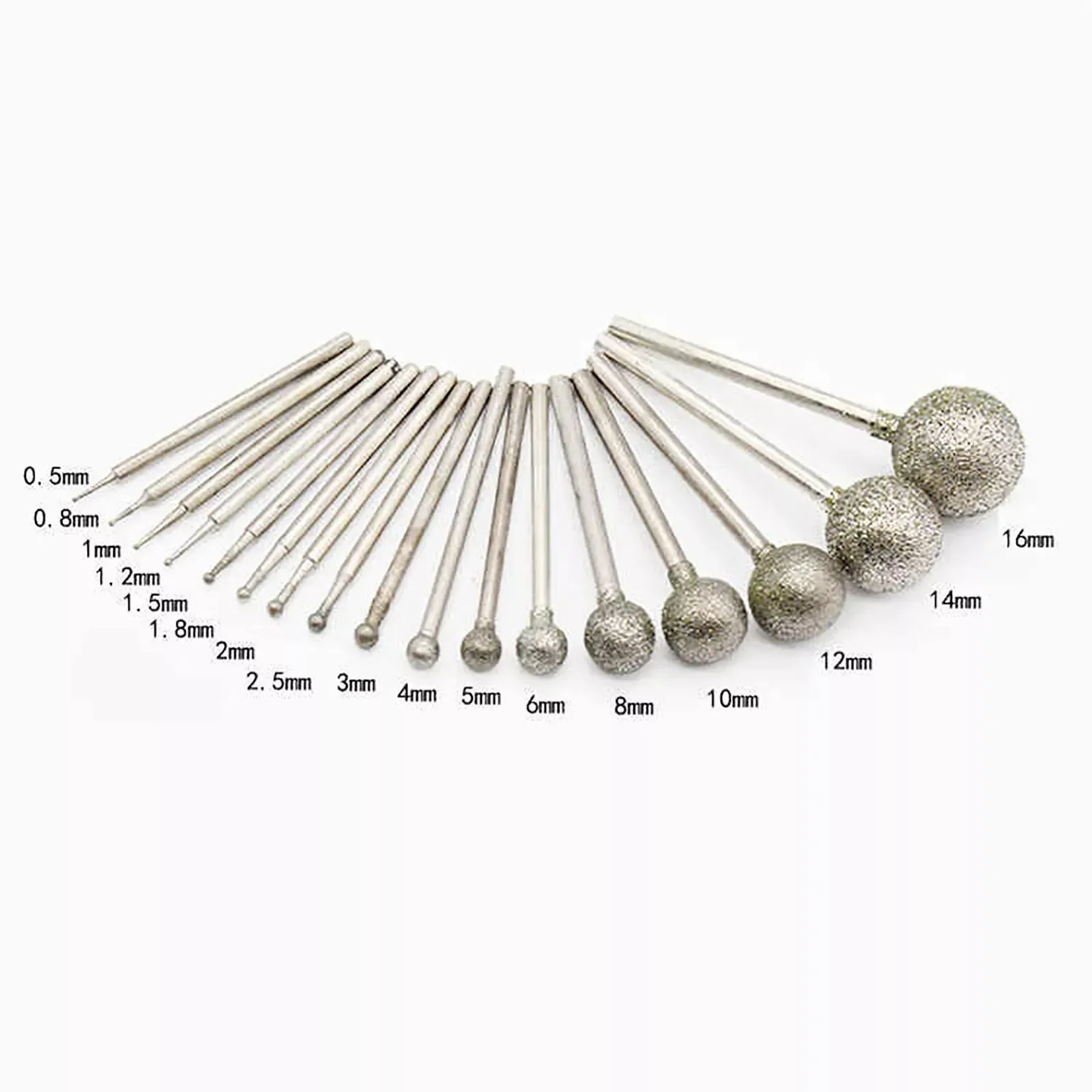 5Pcs 0.5mm-12mm Ball Round Diamond Burr Bit Shank 2.35mm/3mm  Gems Glass Carving Rotary Tools
