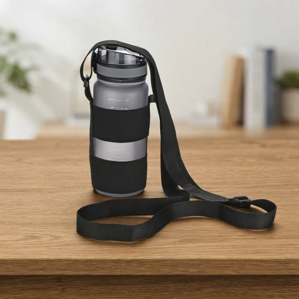 Adjustable Shoulder Strap Universal Water Bottle Carrier Sling Elastic Band Black Travel Water Bottle Holder Free Hands