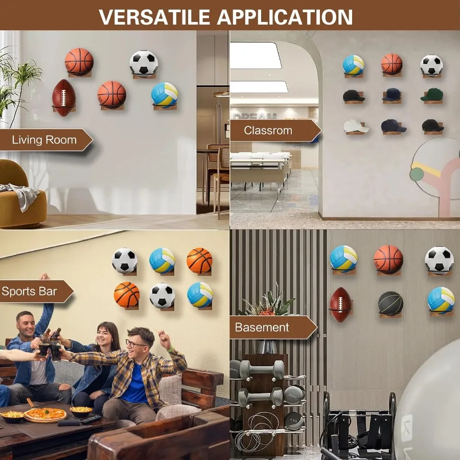 1 個木製バスケットボールホルダー壁掛けボールオーガナイザーラックディスプレイ壁収納サッカーバレーボールラグビーフットボール用