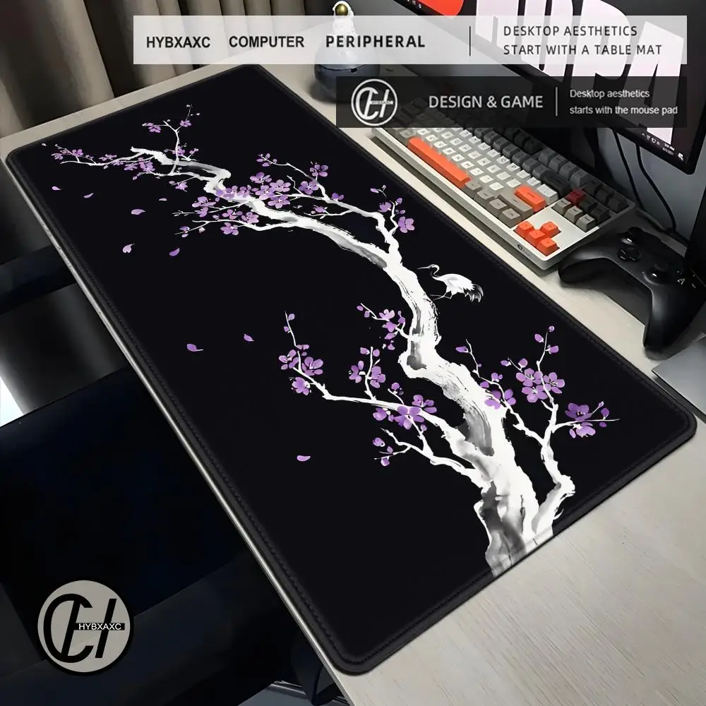 Cherry Blossom Branch Ink Painting Mouse Pad Cute Purple SAKURA HD Desk Mat Extended Gaming Keyboard Mats Large 90x40cm Mousepad